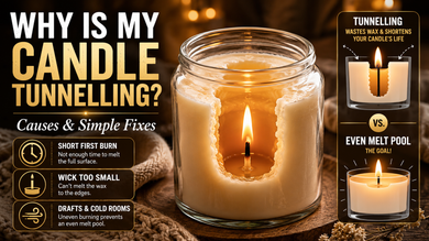 Candle with tunnelling and information as to the cause with visual images