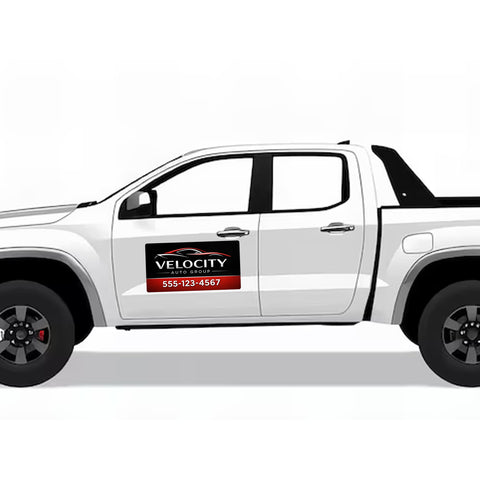 White pickup truck with Velocity Auto Repair logo and contact number on a white background
