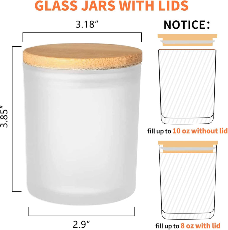 Glass jar with wooden lid and measurements on a white background