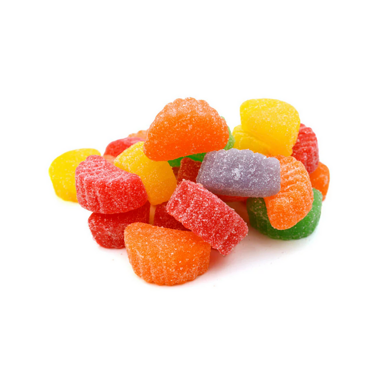 Colorful gummy candies on a white background