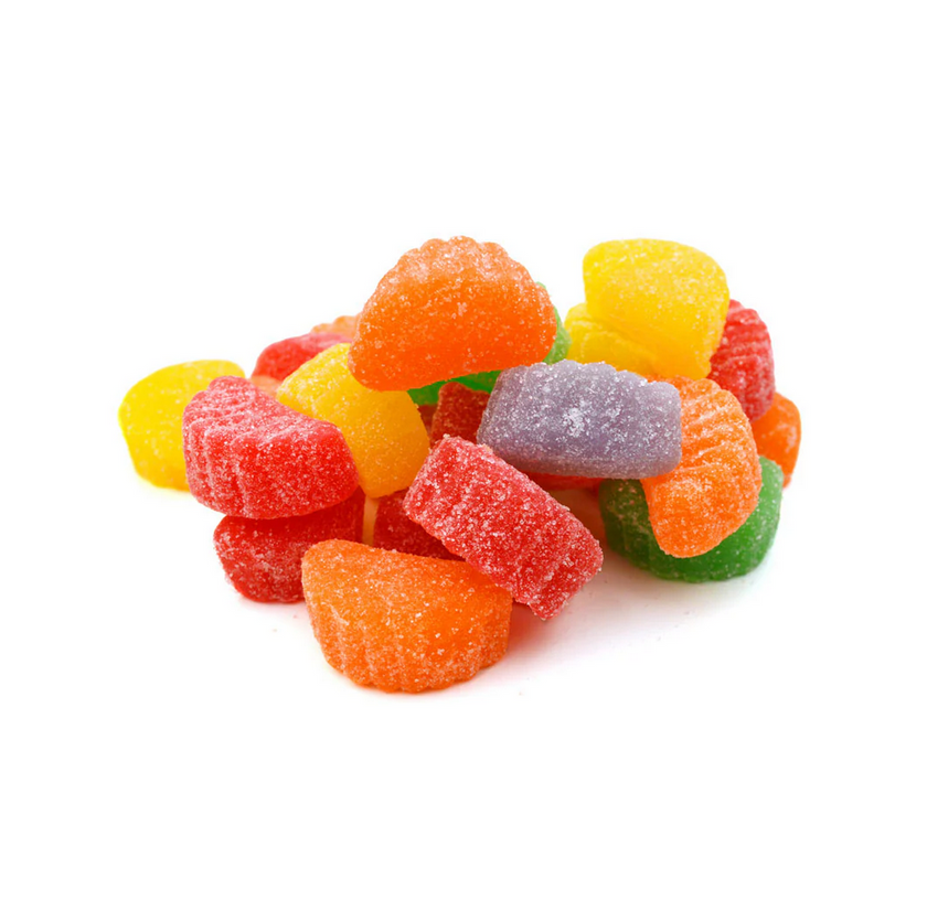 Colorful gummy candies on a white background