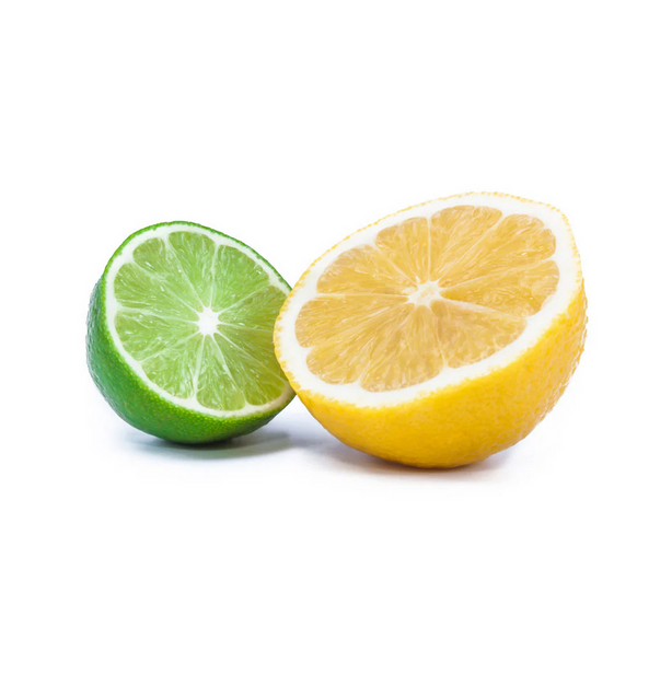 Half-cut lime and lemon on a white background