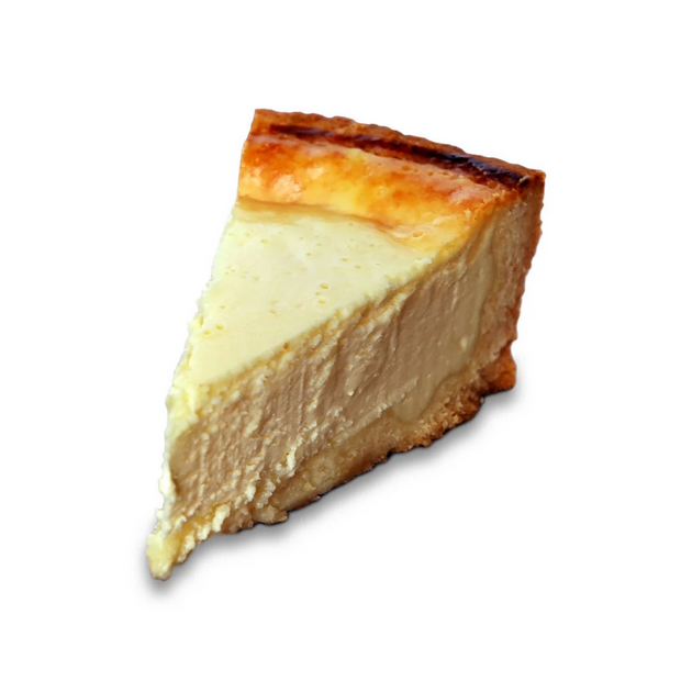 Slice of cheesecake on a white background