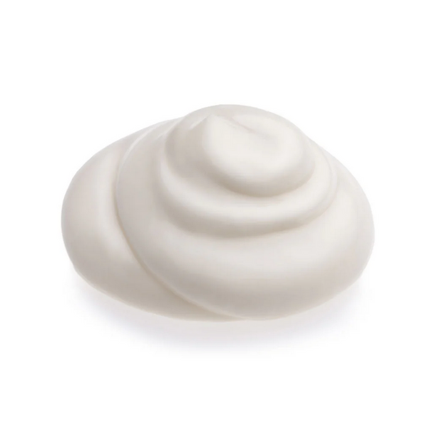 White whipped cream swirl on a white background