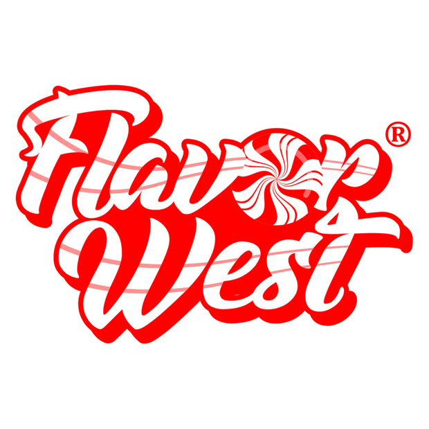 Flavor West logo with red and white design on a white background