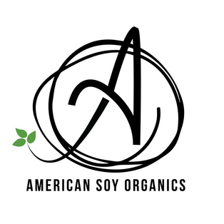 Logo of American Soy Organics with a stylized letter 'A' and a leaf on a white background.