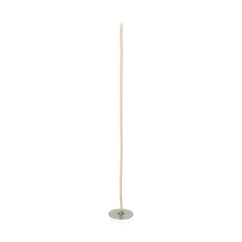 Tall, thin wooden stick with a circular base on a white background
