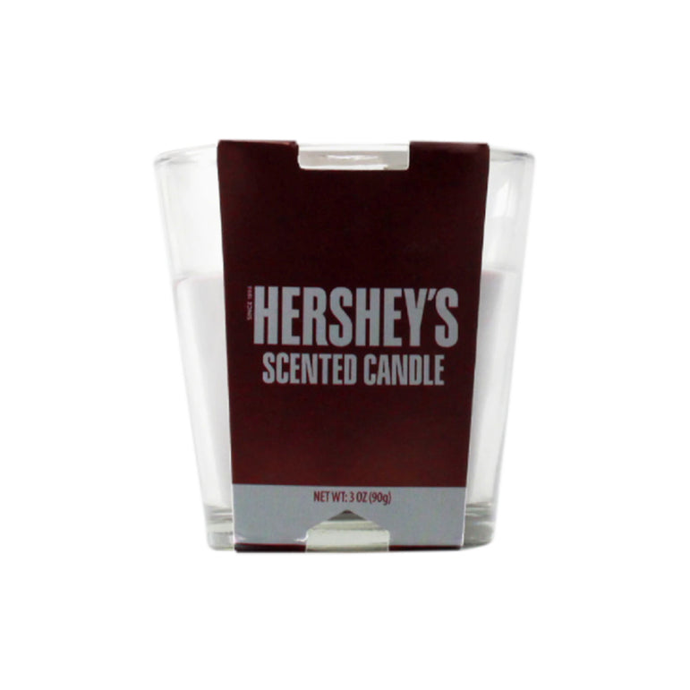 Hershey's scented candle with a brown label on a white background 3oz.