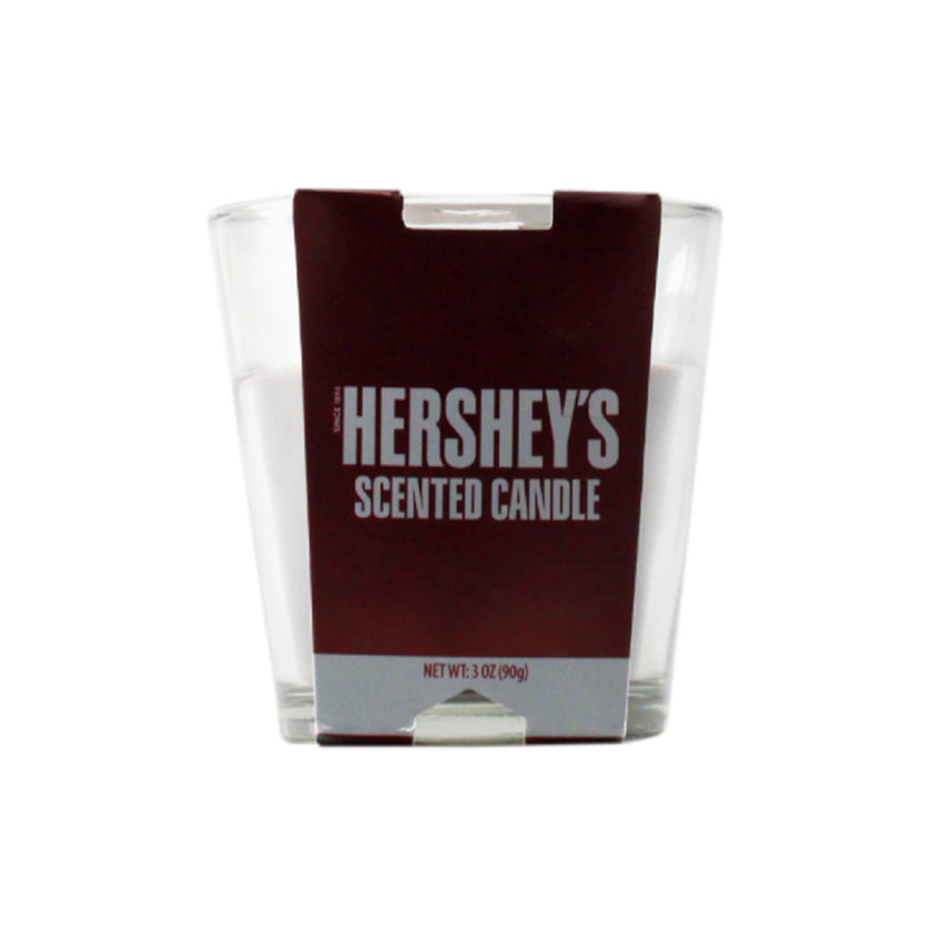 Hershey's scented candle with a brown label on a white background 3oz.