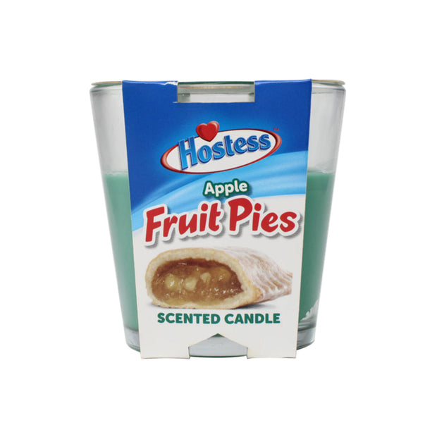 Hostess Apple Fruit Pies scented candle with blue and white packaging on a white background 3oz.