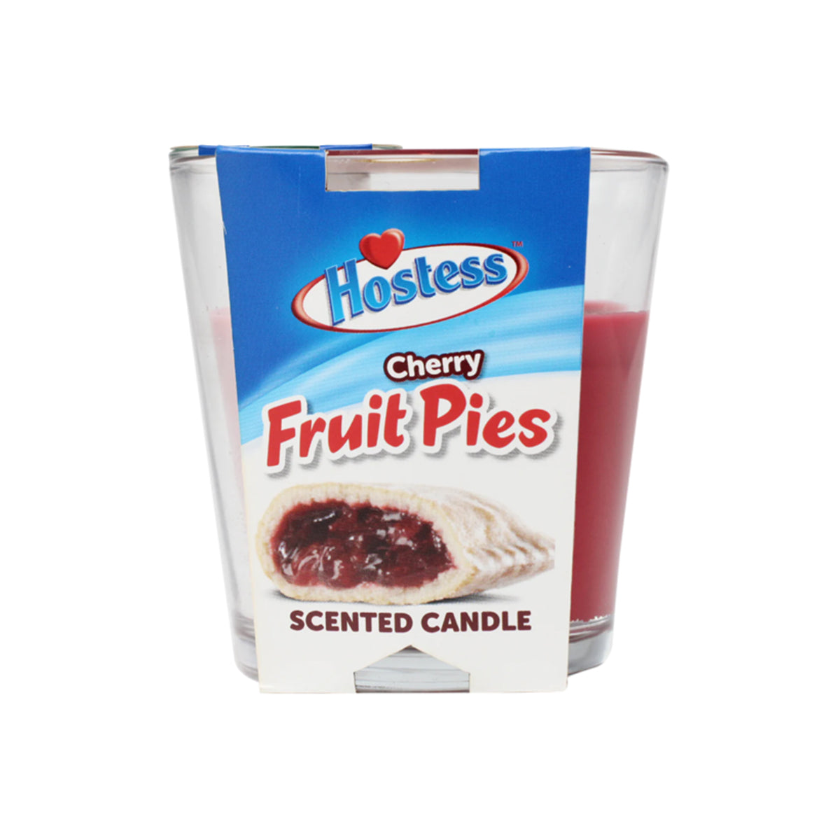 Hostess Cherry Fruit Pies scented candle packaging on a white background 3oz.