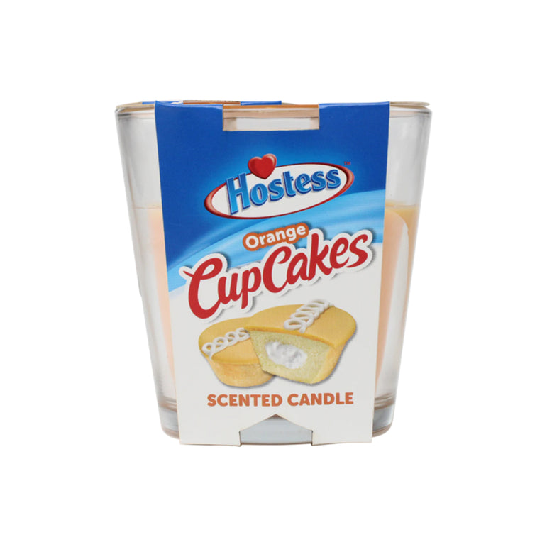 Hostess Orange Cup Cakes scented candle packaging on a white background 3oz.