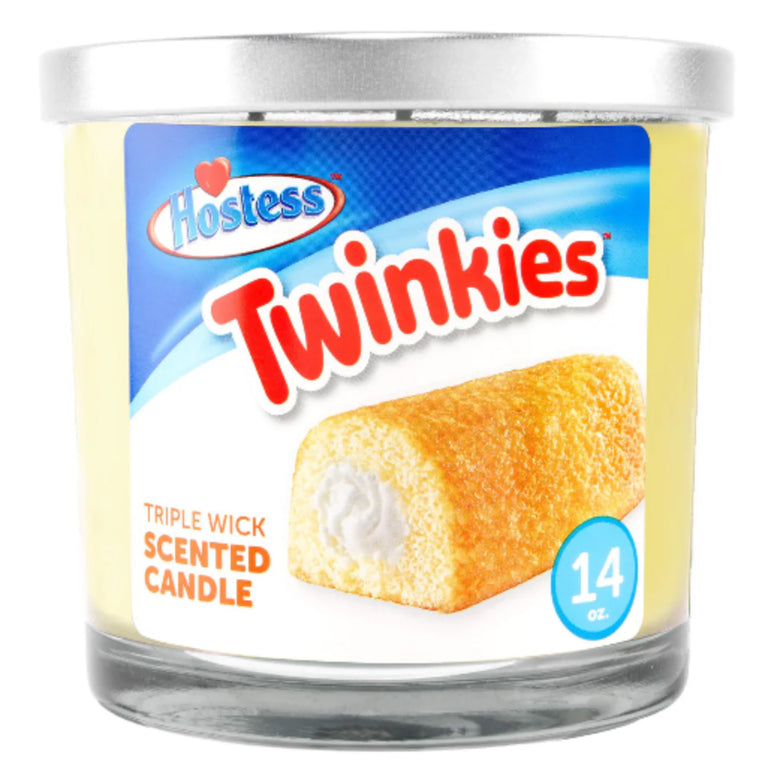 Twinkies scented candle with Hostess logo on a white background 14oz.