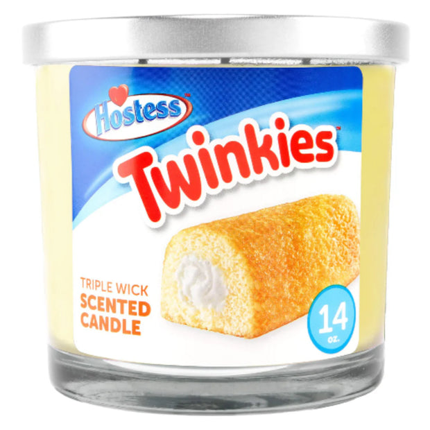 Twinkies scented candle with Hostess logo on a white background 14oz.