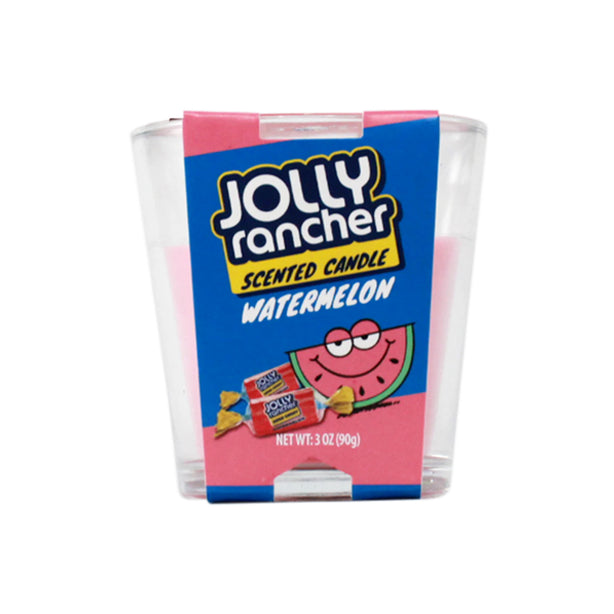 Jolly Rancher scented candle with watermelon flavour on a white background 3oz.