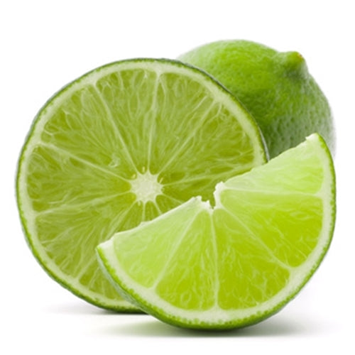 Green lime fruit with a slice on a white background