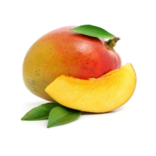 Mango with a slice on a white background