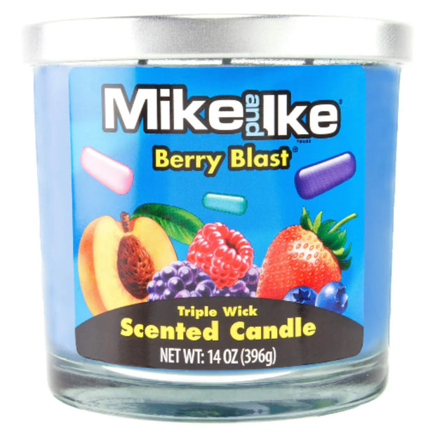 Mike and Ike Berry Blast scented candle with colourful label and fruit imagery 14oz.