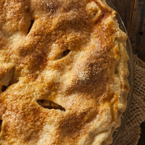 Close-up of a baked pie with a golden crust