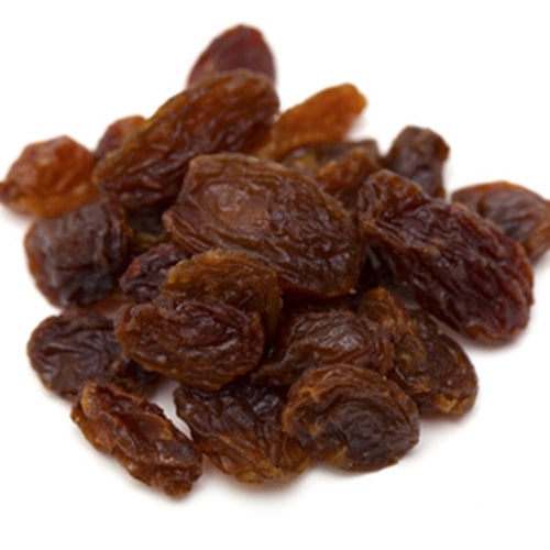 Close-up of raisins on a white background
