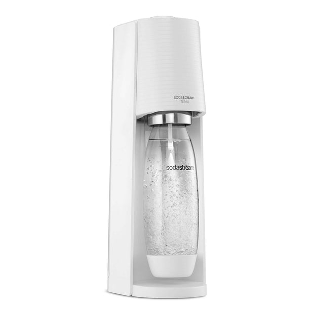 Sodastream sparkling water maker on a white background.