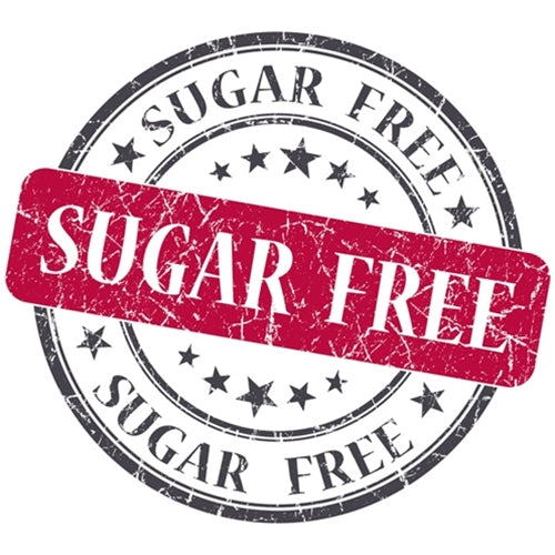 Circular 'Sugar Free' stamp with red banner on white background