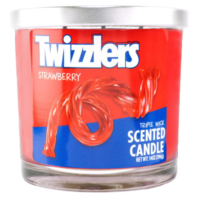 Twizzlers strawberry scented candle with red and blue label 14oz.