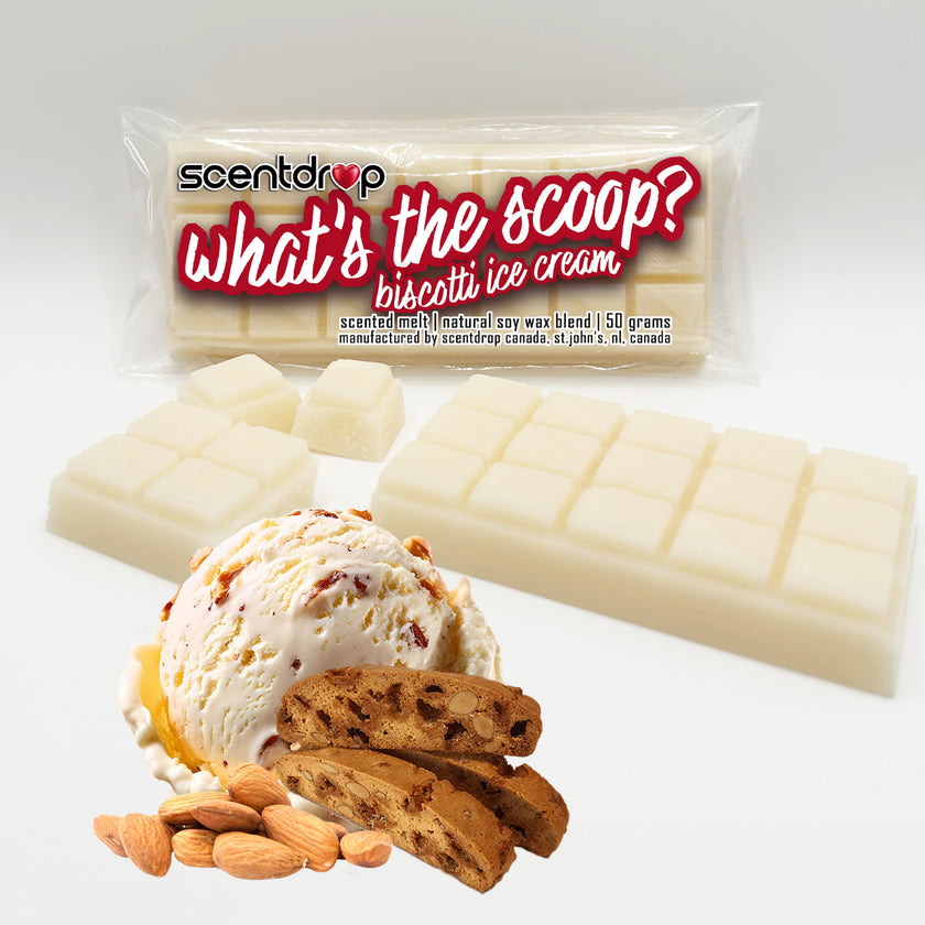 Biscotti ice cream bar with packaging and cookies on a white background