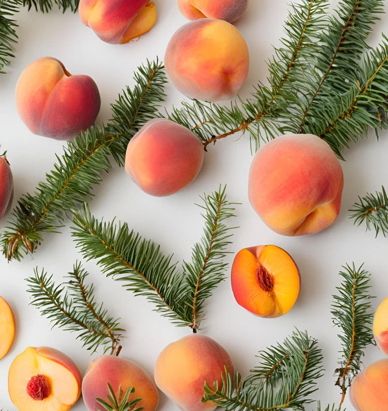 Peaches and White Fir on a light background.