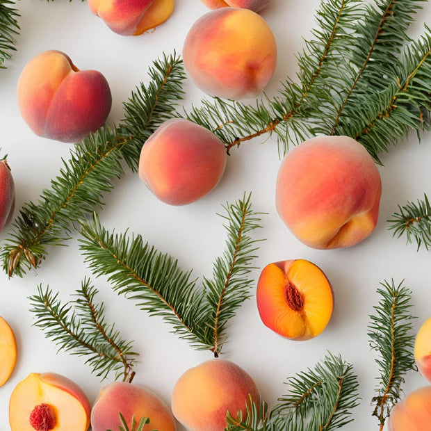 Peaches and White Fir on a light background.