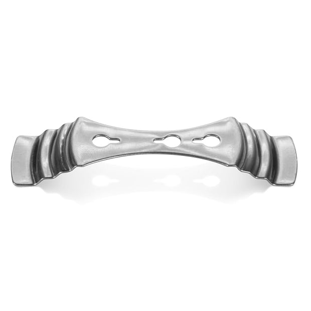 Silver metallic handle on a white background