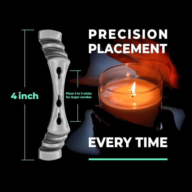 Candle wick trimmer with a candle and text about precision placement.