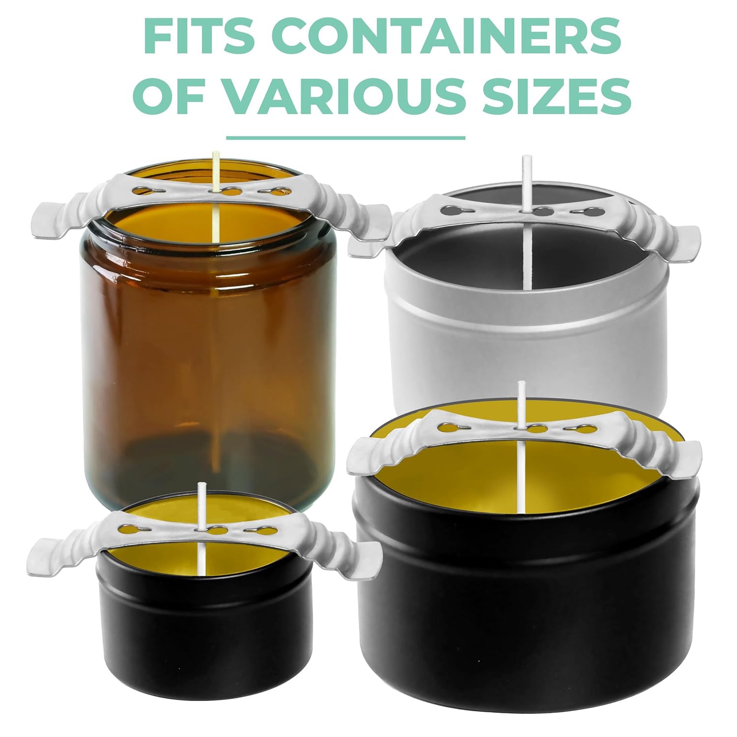 Candle holders for various container sizes on a white background
