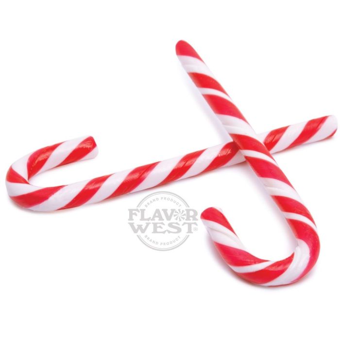 Two red and white striped candy canes on a white background with 'Flavor West' branding.