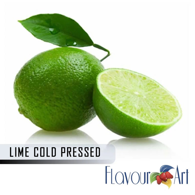 Two limes, one whole and one sliced, with 'Flavour Art' logo on a white background.