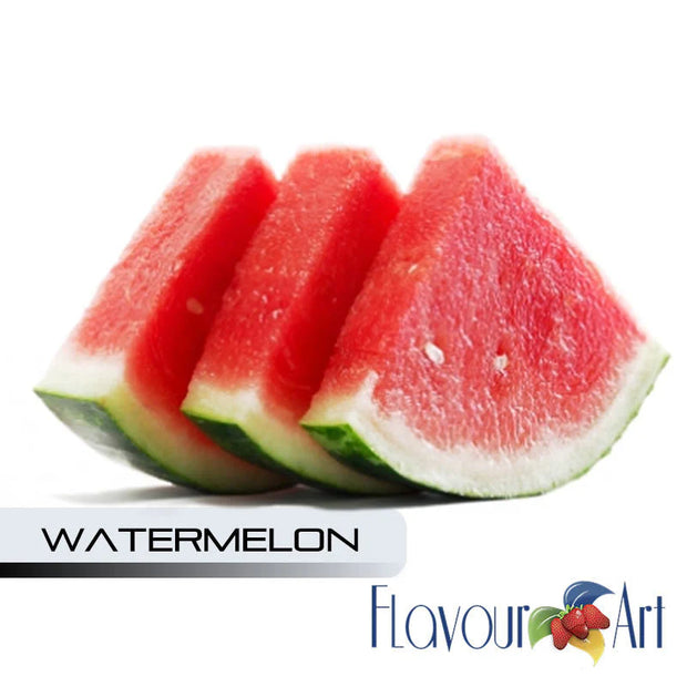 Three slices of watermelon with 'Flavour Art' logo on a white background