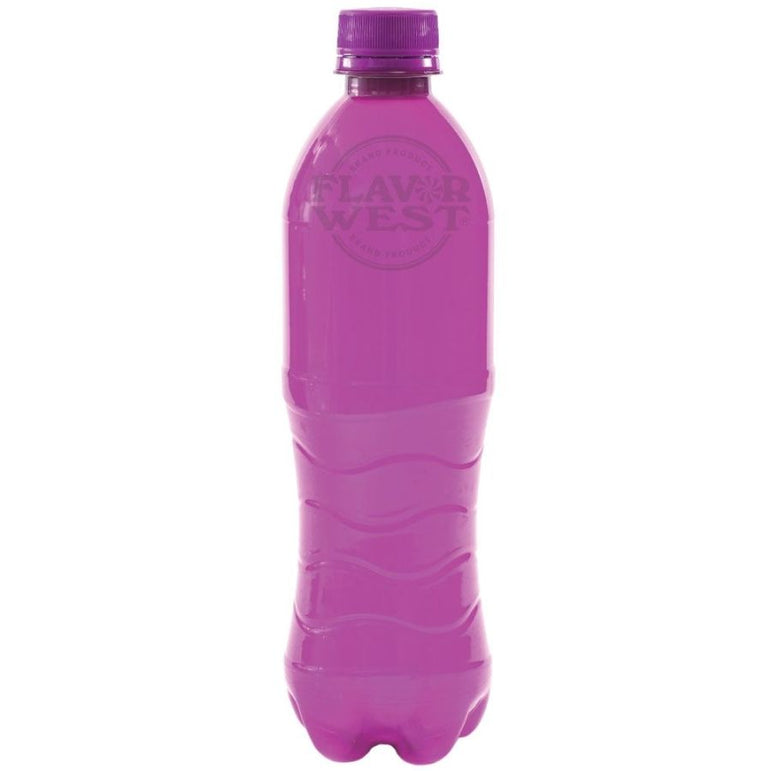 Purple bottle with 'Flavor West' branding on a white background