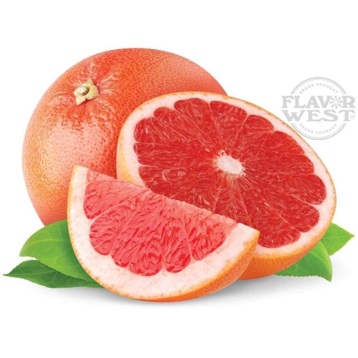 Grapefruit with a slice on a white background, featuring the Flavor West logo.
