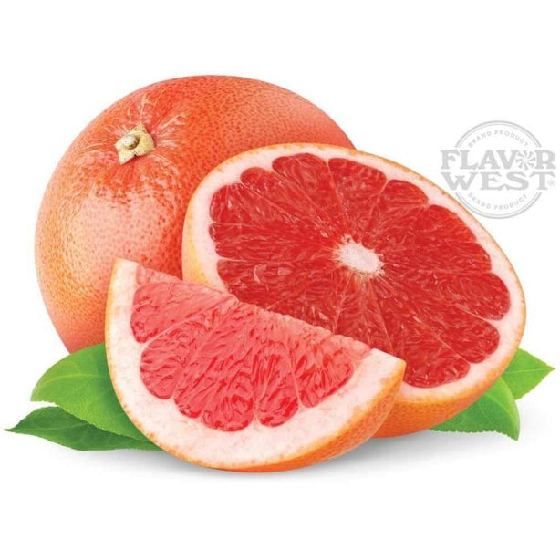 Grapefruit with a slice on a white background, featuring the Flavor West logo.