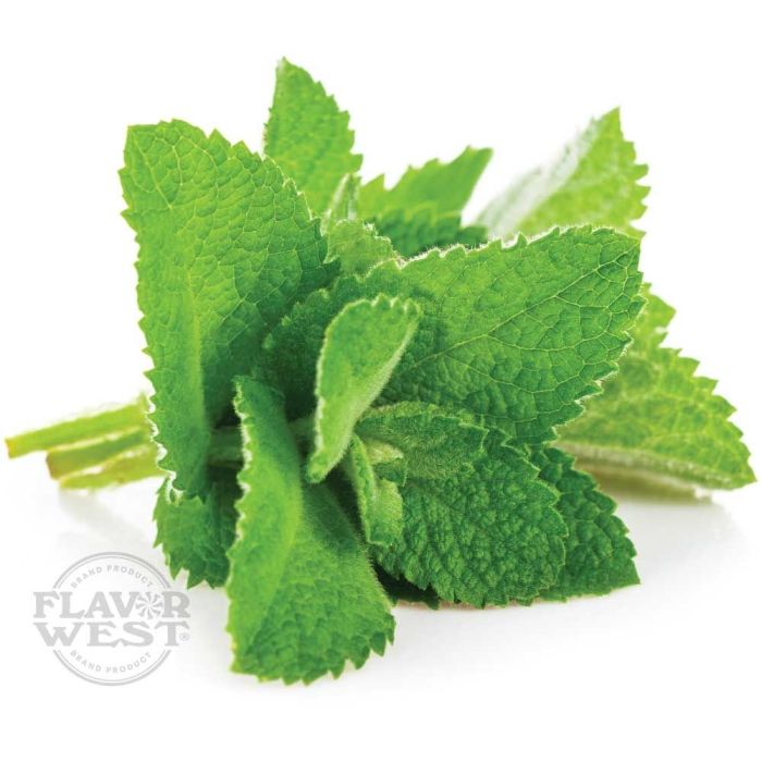 Bouquet of green leaves with 'Flavor West' logo in the corner