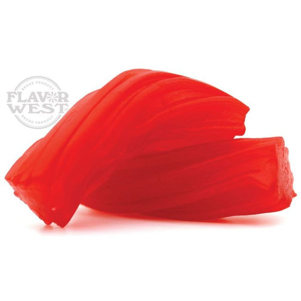 Red silicone material sample with Flavor West logo on a white background