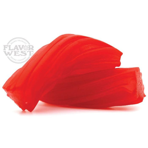 Red silicone material sample with Flavor West logo on a white background